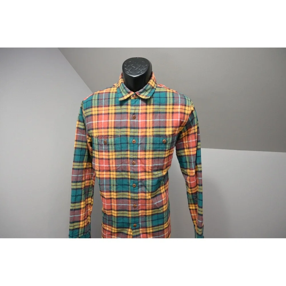 J. Crew Flannel Shirt Mens Medium Multi-Color Plaid Double Brushed Cotton EUC